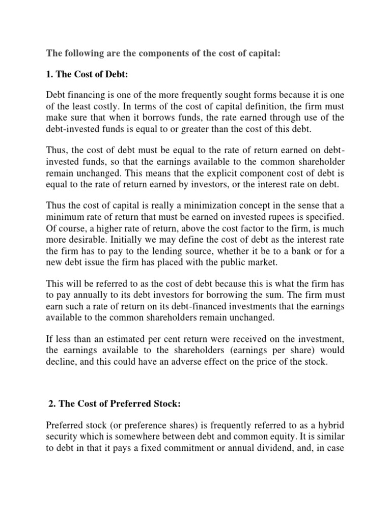 Components of Cost of Capital PDF Stocks Equity (Finance)