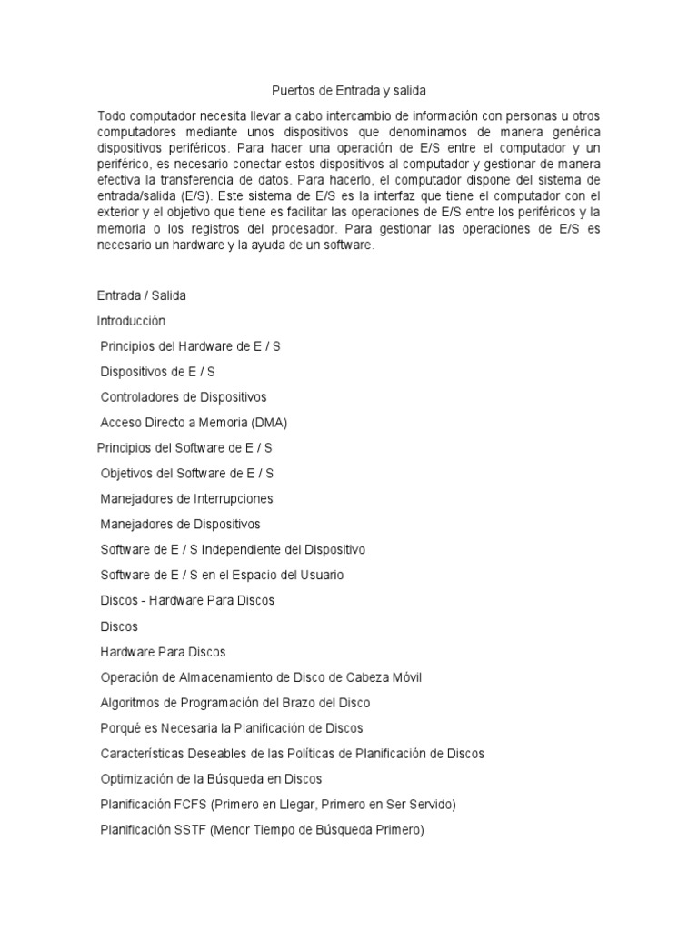 Puertos E/S: Introducción a los dispositivos de entrada y salida | PDF ... 