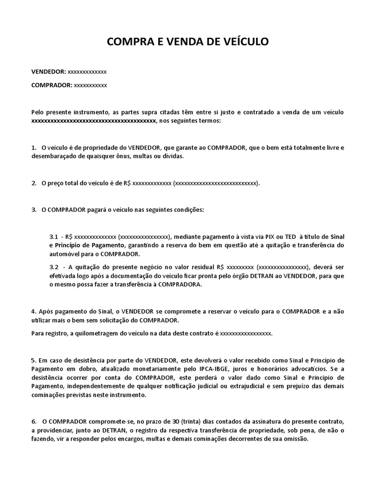 Contrato Compra e Venda de Veículo Com Sinal | PDF
