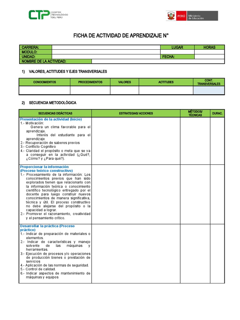 3 Modelo Ficha de Actividad de Aprendizaje 2023 | PDF | Evaluación ...