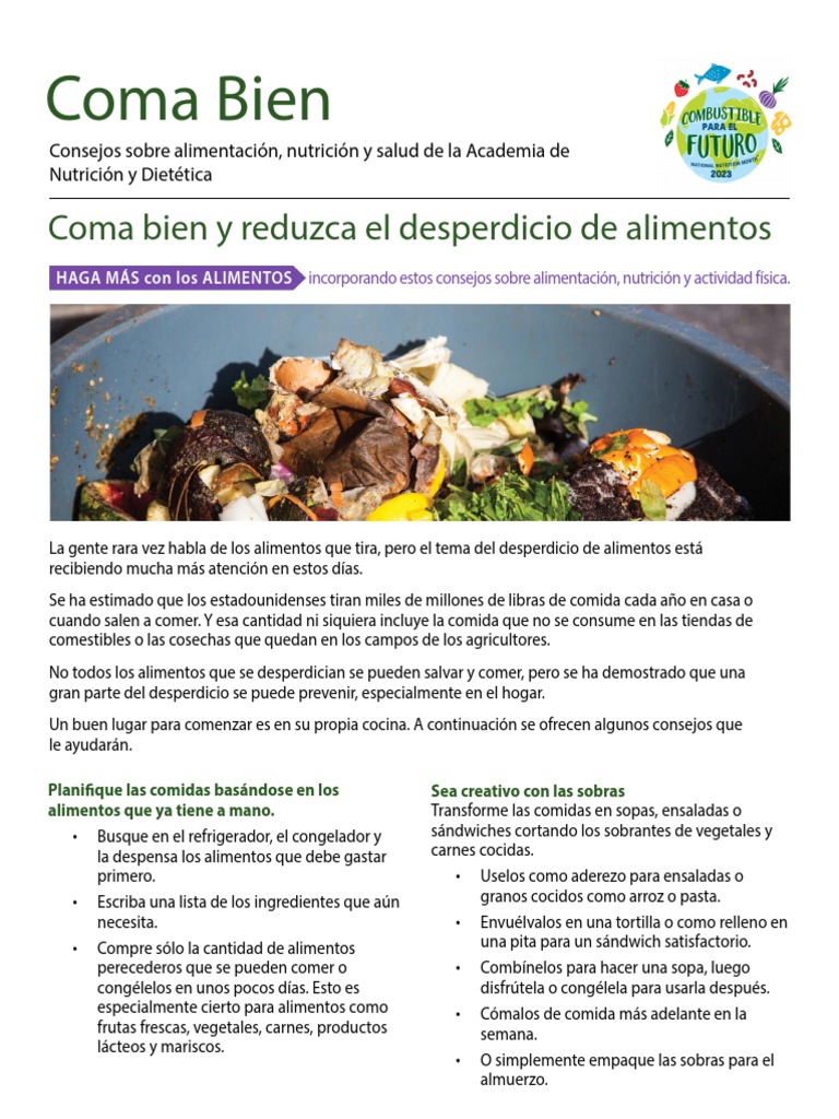 NNM 2023 Eating Right and Reduce Food Waste Spanish PDF Alimentos