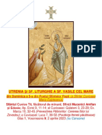 Utrenia Şi Sf. Liturghie A Sf. Vasile Cel Mare: Marcu 10, 32-45 Glas 1, Voscreasna 9 2 Aprilie 2023