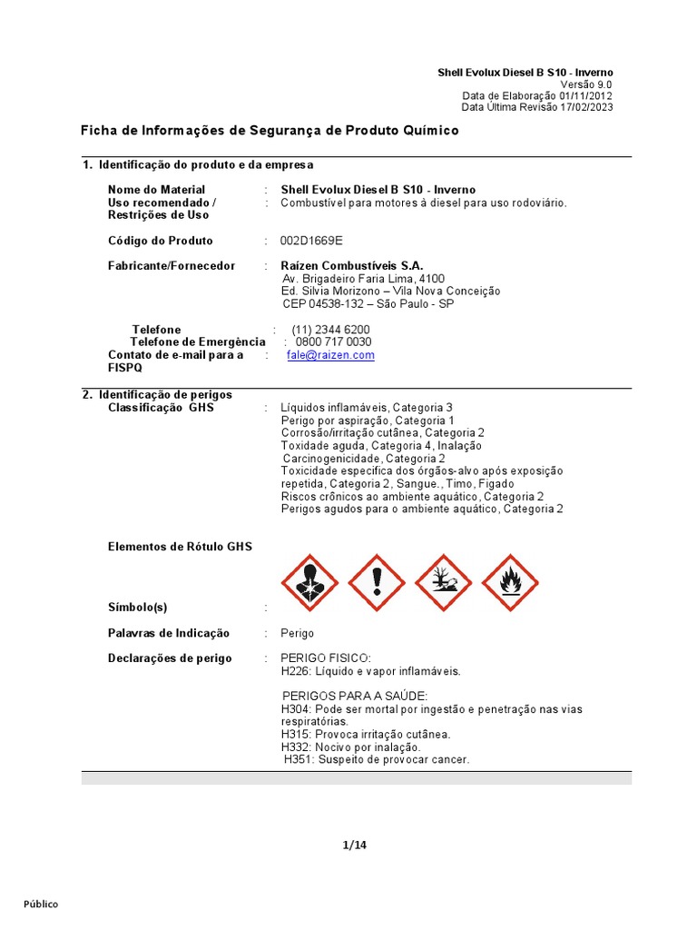 Fispq - Óleo Diesel B S10 Inverno - Shell - 03.2023 | PDF | Desperdício ...