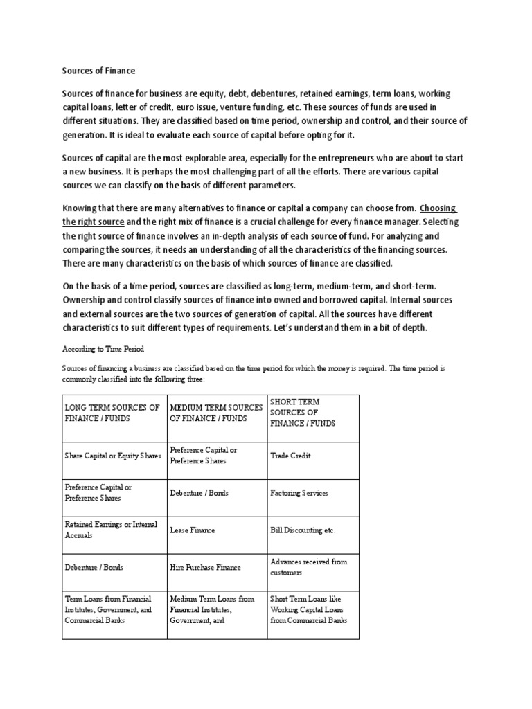 financial management sources of finance Sources of finance