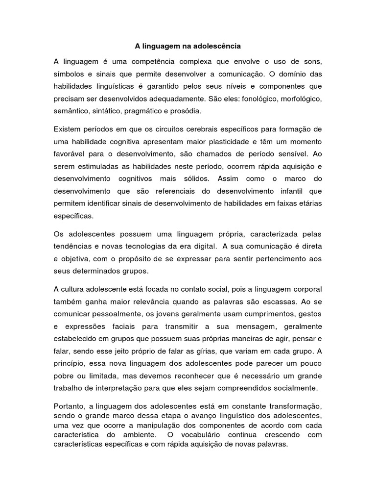 Linguagem Adolescente em Transformação | PDF | Carreira e Crescimento