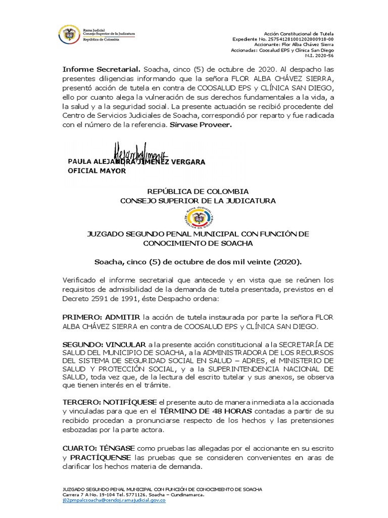 Auto Avoca Tutela 202056 PDF Gobierno Justicia