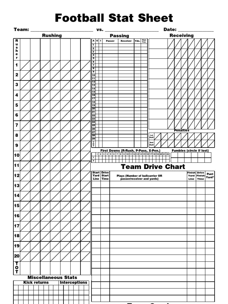 Printable Football Stat Sheet Printable Word Searches