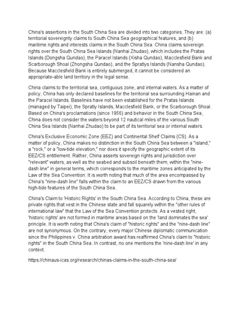 Chinas and PH Claims | PDF | Territorial Waters | South China Sea