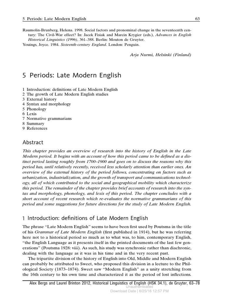 5 Periods Late Modern English PDF Thou English Language
