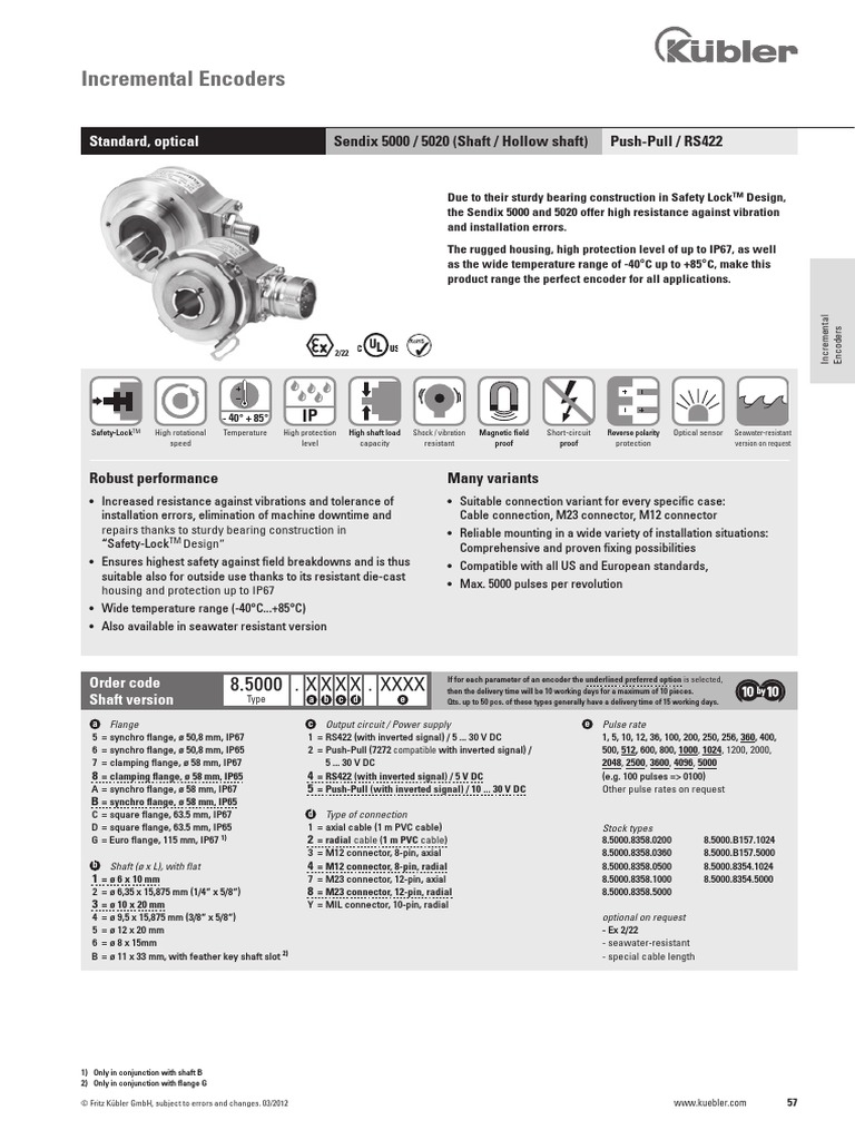 KUEBLER Incremental Encoder Sendix 5000 5020 PDF Electrical