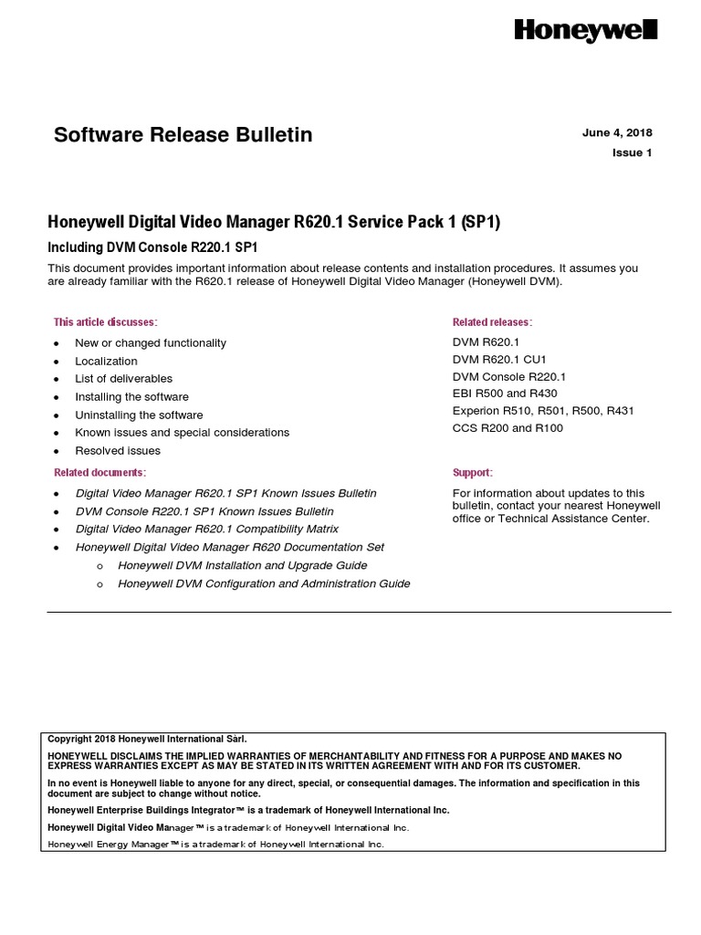 Honeywell DVM R620.1 SP1 SRB | PDF | Backup | Databases