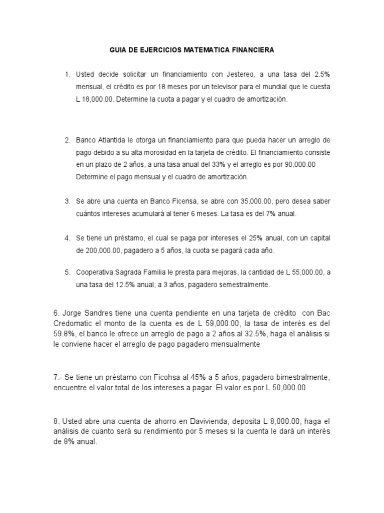 Ejercicios de Matemática Financiera | PDF | Crédito | Finanzas y dinero