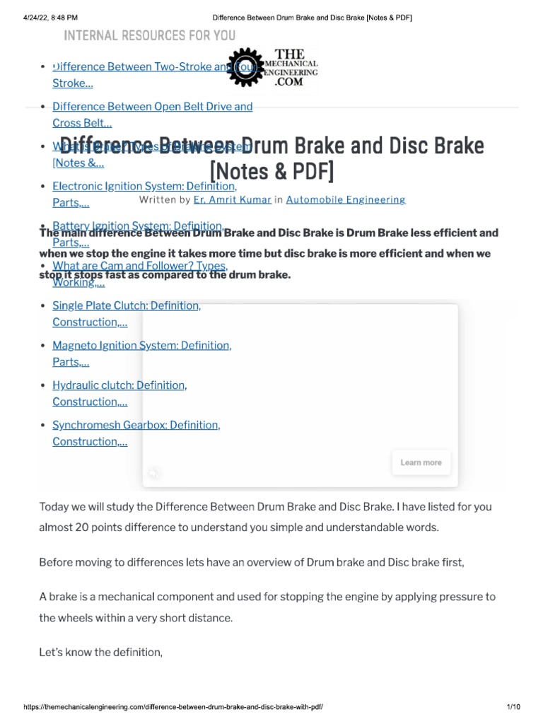 Disc Vs Drum Brakes PDF