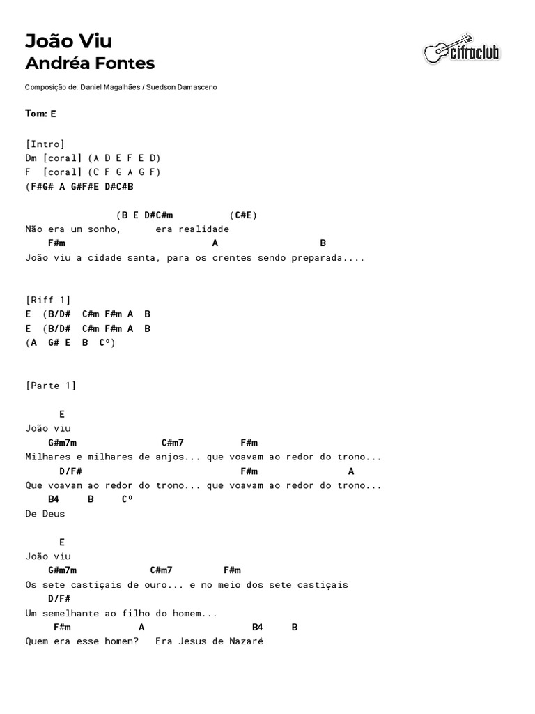 Cifra Club Andréa Fontes João Viu PDF Evangelho de João