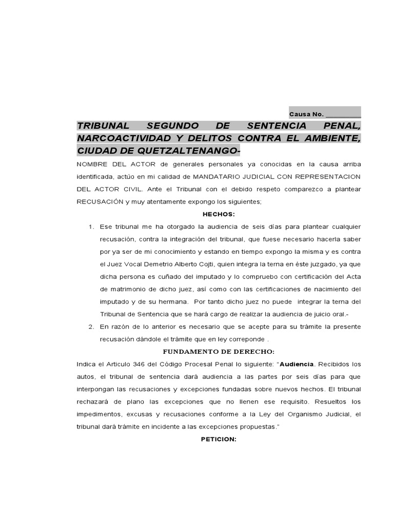 01 - Recusacion Penal mn | PDF | Sentencia (ley) | Ley procesal