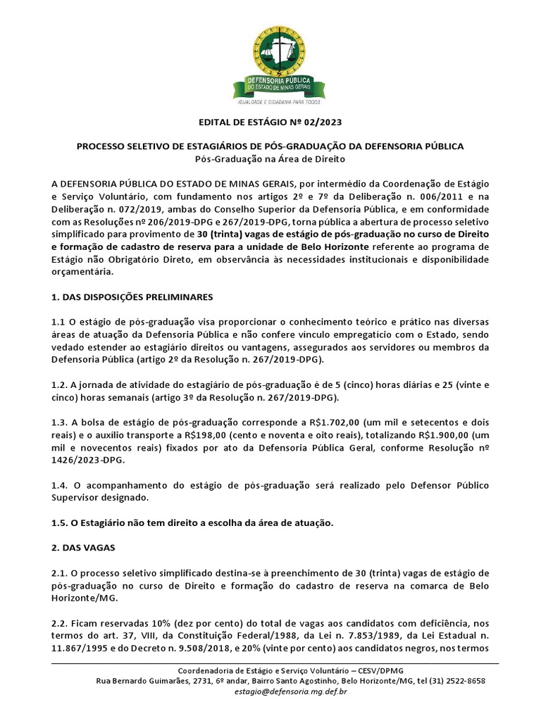 Universidade Federal de Minas Gerais - DAJ, da Faculdade de Direito,  seleciona candidatos para vagas de estágio não obrigatório - UFMG