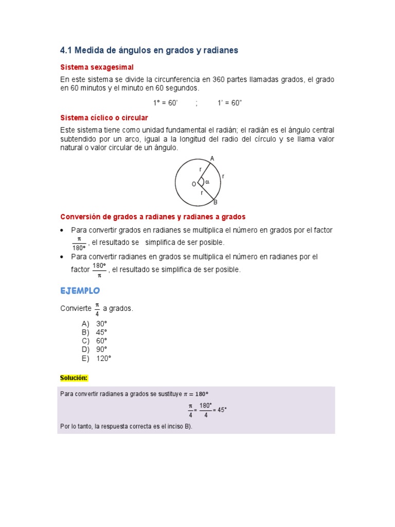 Conversión entre Grados y Radianes | PDF | Geometría Elemental ...