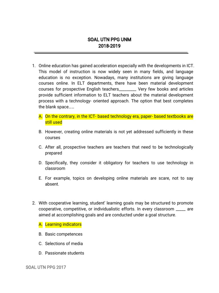 UTN PPG 2017 Language Education Questions | PDF