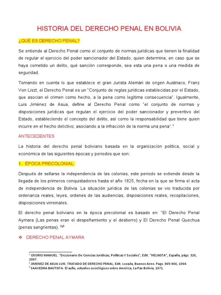 Historia Del Derecho Penal en Bolivia | PDF | Derecho penal | Castigos
