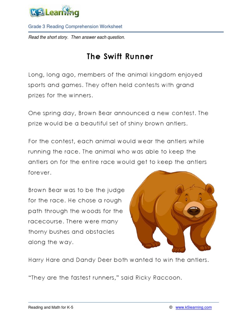 The Swift Runner Grade 3 Reading Comprehension Worksheet PDF