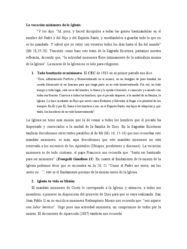 La Vocación Misionera de La Iglesia | PDF | Misionero | Iglesia Católica