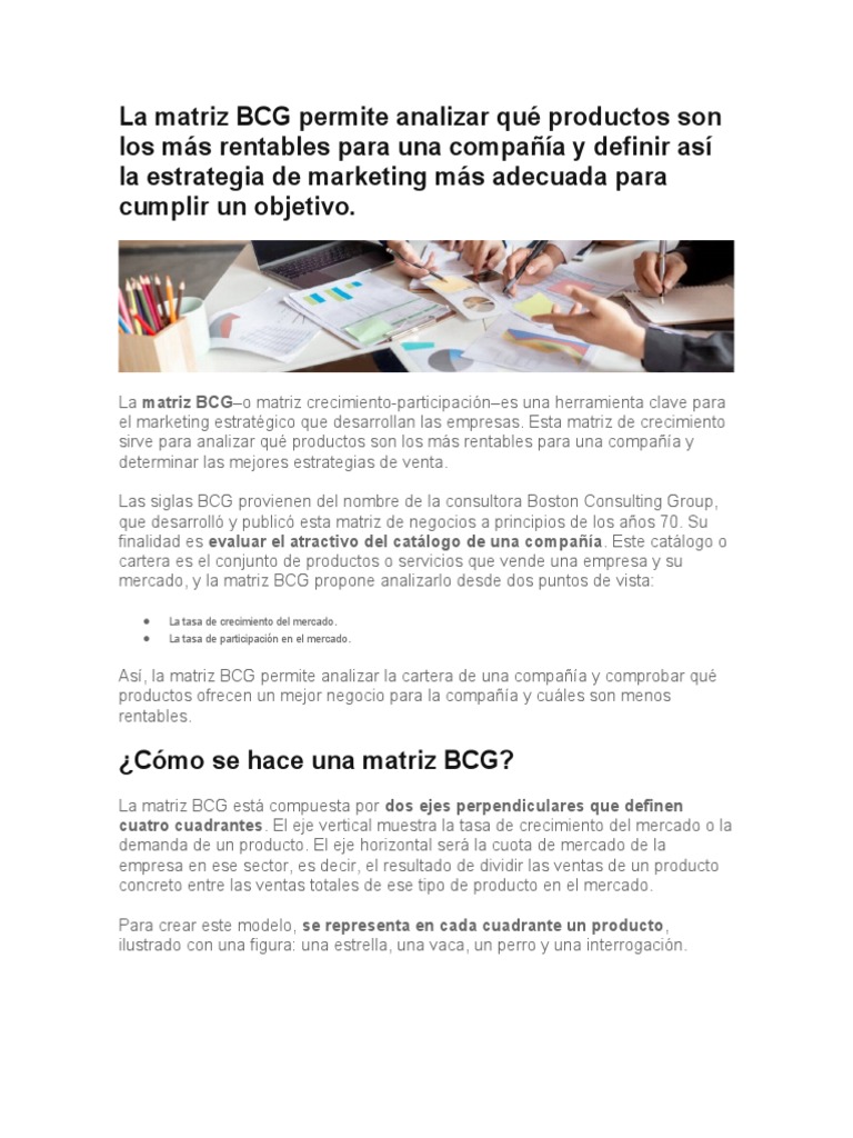 Análisis de la Matriz BCG en Marketing | PDF | Marketing | Producto ...