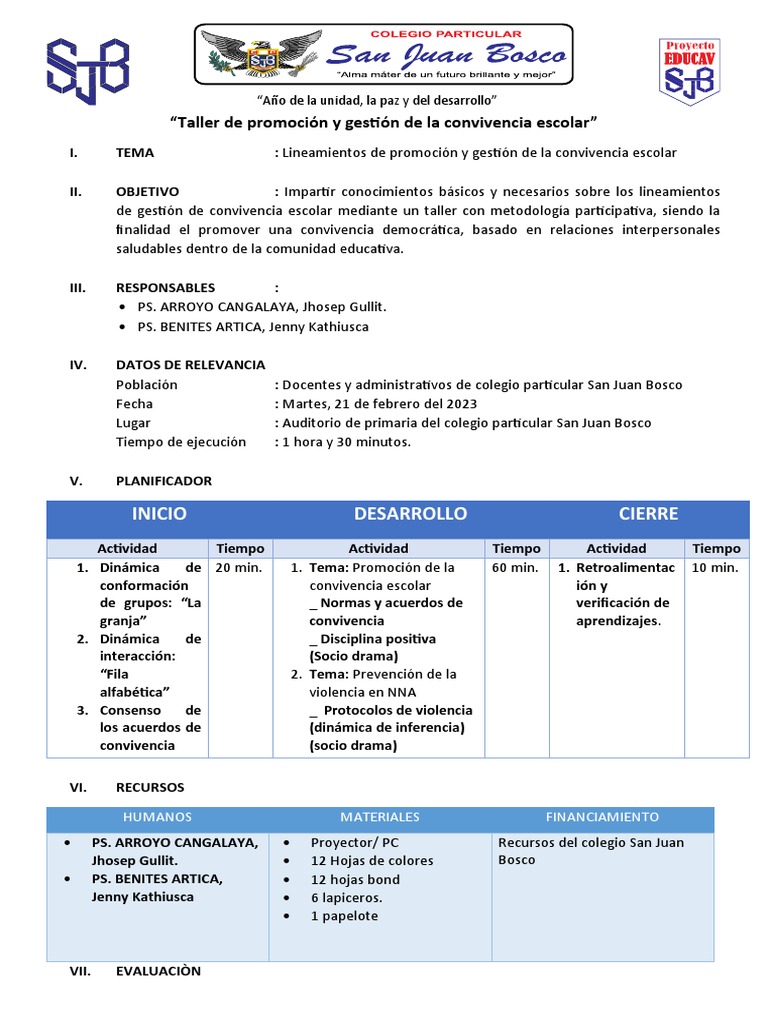 Taller de Convivencia Escolar 2023 | PDF