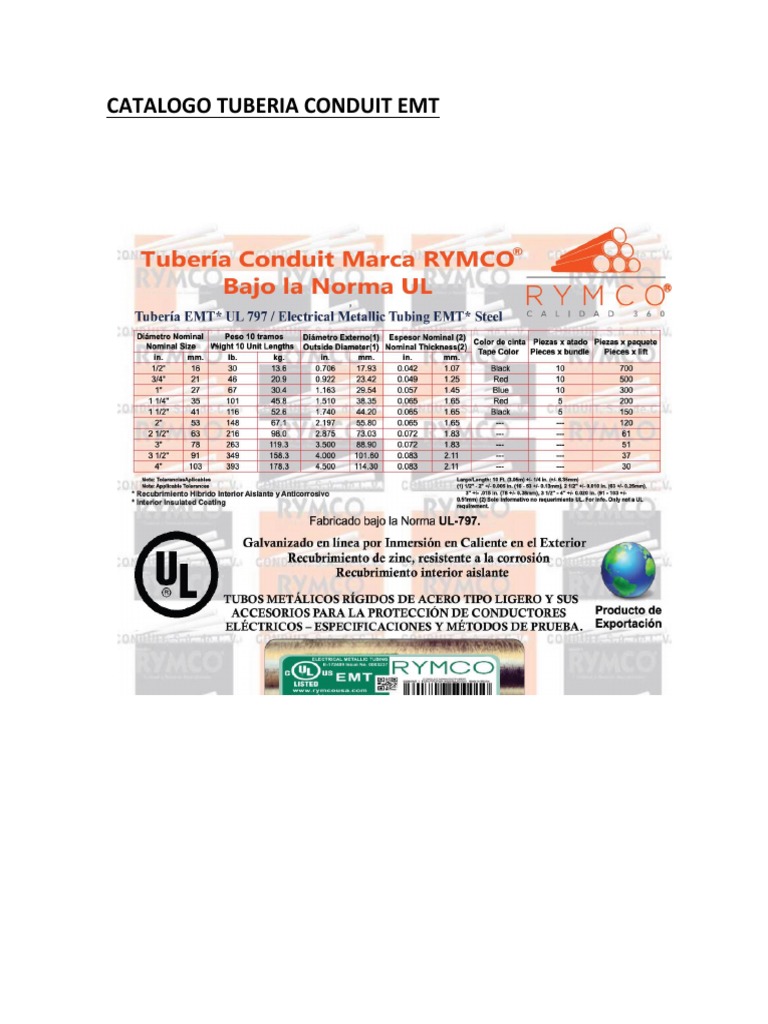 Catalogo Tuberia Conduit Emt PDF