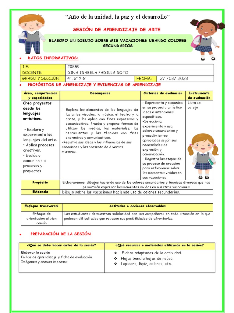 Sesión de Arte y Cultura 27 de Marzo | PDF | Evaluación | Aprendizaje