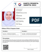 Kartu Peserta SNMPTN 2022: 4220484844 Rheinata Kelia Putri 0036592455 Smas Syekh Yusuf Kota Tangerang Prov. Banten