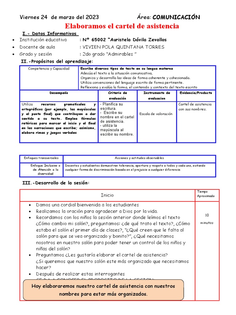 Com Elaboramos El Cartel de Asistencia | PDF | Evaluación | Salón de clases