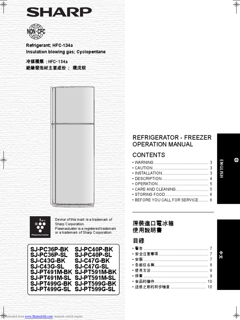 SJPC 36 PBK PDF Refrigerator Shelf Life