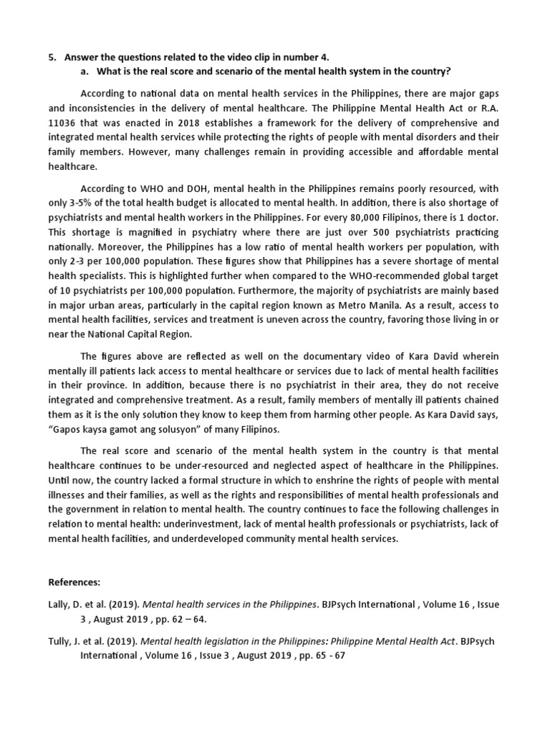 Mental Health Challenges in the Philippines | PDF | Psychiatry | Mental ...