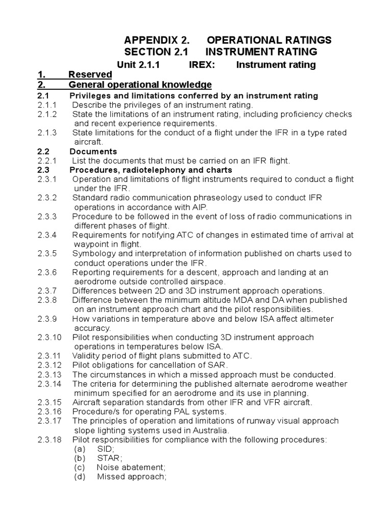 Appendix 2. Operational Ratings Section 2.1 Instrument Rating PDF Instrument Flight Rules
