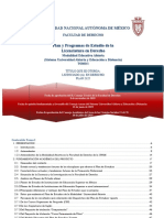 Plan y Programas de Estudio de La Licenciatura en Derecho: Universidad Nacional Autónoma de México