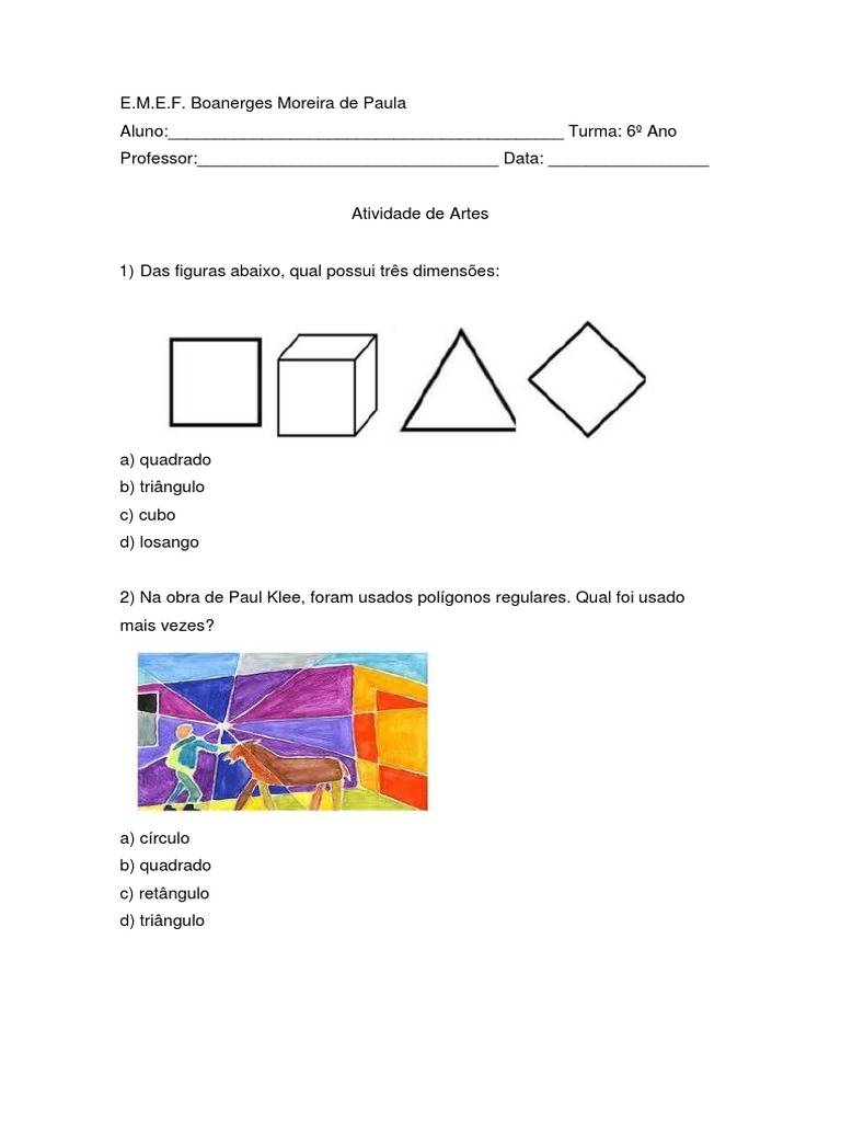 Atividade de Artes - 6 Ano | PDF