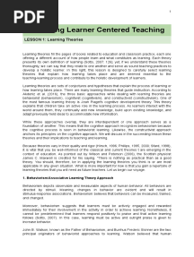 Facilitating Learner Centered Teaching: LESSON 1: Learning Theories