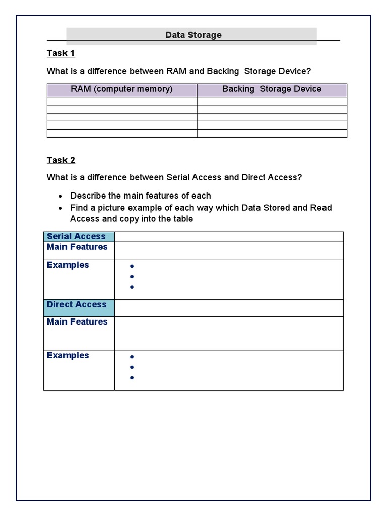 Data Storage Task 1 Serial Access Main Features Examples PDF