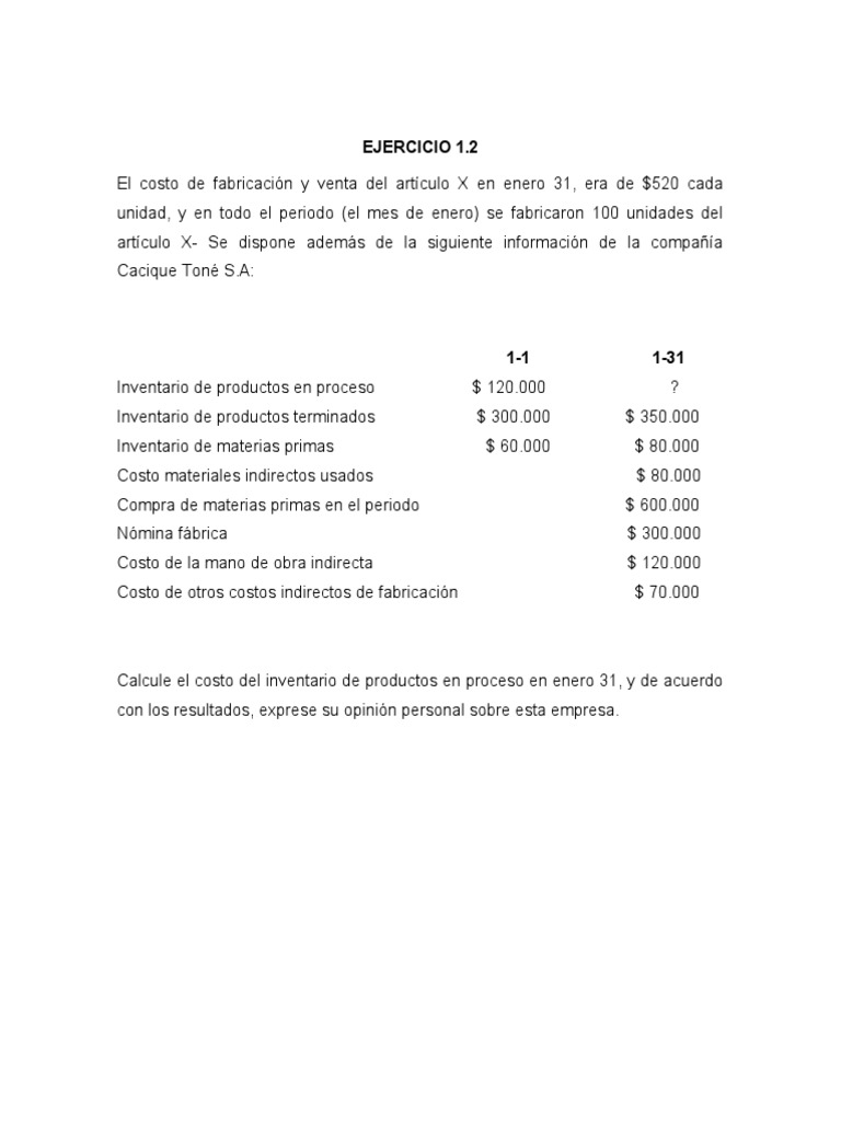 Ejercicios Costos | PDF | Contabilidad de gestión | Inventario