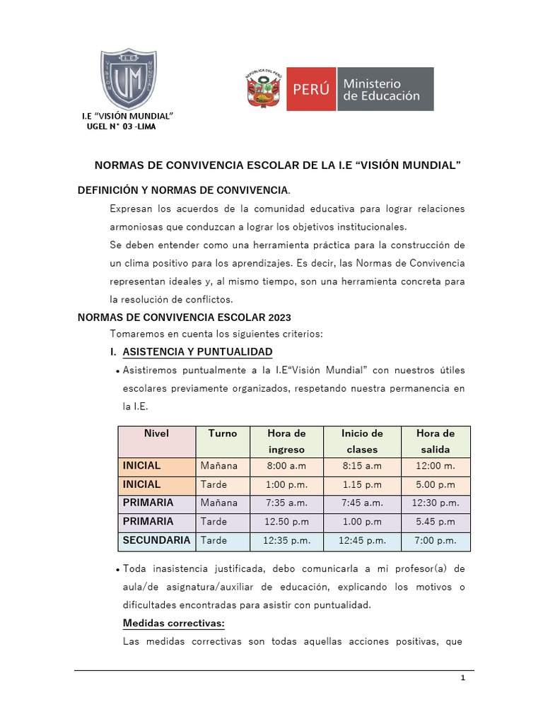 Normas de Convivencia Escolar 2023 | PDF | Salón de clases