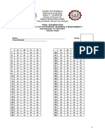 Pantay SHS exam answer sheet