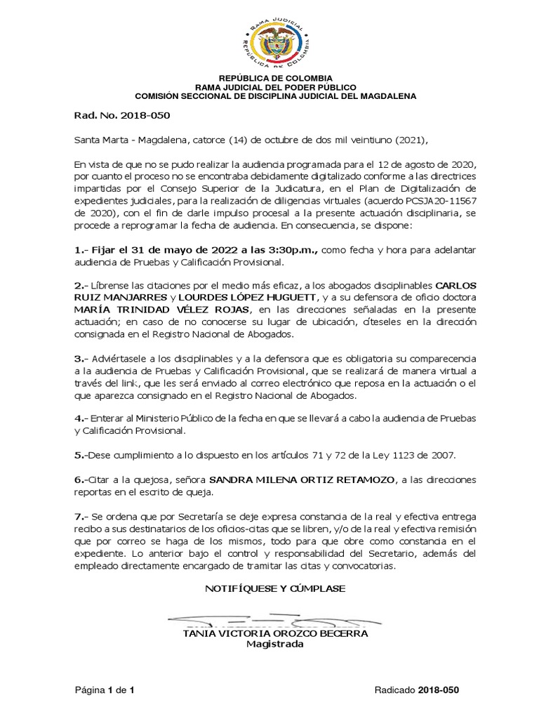 Nueva Fecha para Audiencia de Pruebas | PDF | Justicia | Crimen y violencia