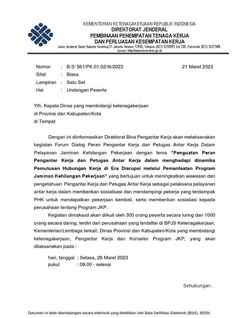 UNDANGAN PESERTA FORUM DIALOG DARING DINAS FIX + lampiran_sign_4235 | PDF