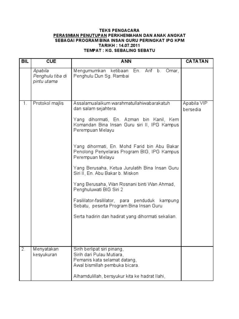 Skrip MC Penutupan Program Bina Insan | PDF | Kajian Bahasa Asing