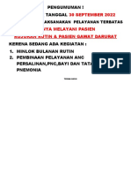 30 SEPTEMBER 2022 Hanya Melayani Pasien Rujukan Rutin & Pasien Gawat Darurat