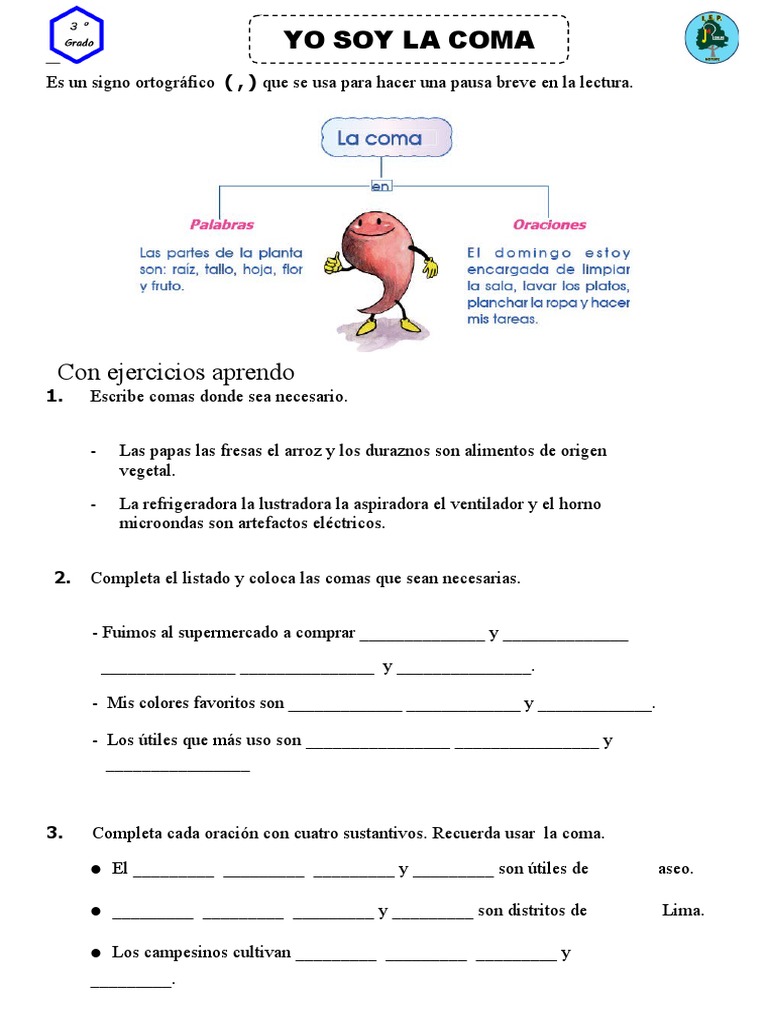 Actividades para el uso de la coma | PDF