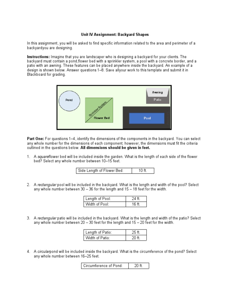 Backyard Design Assignment: Area & Perimeter | PDF | Area | Length
