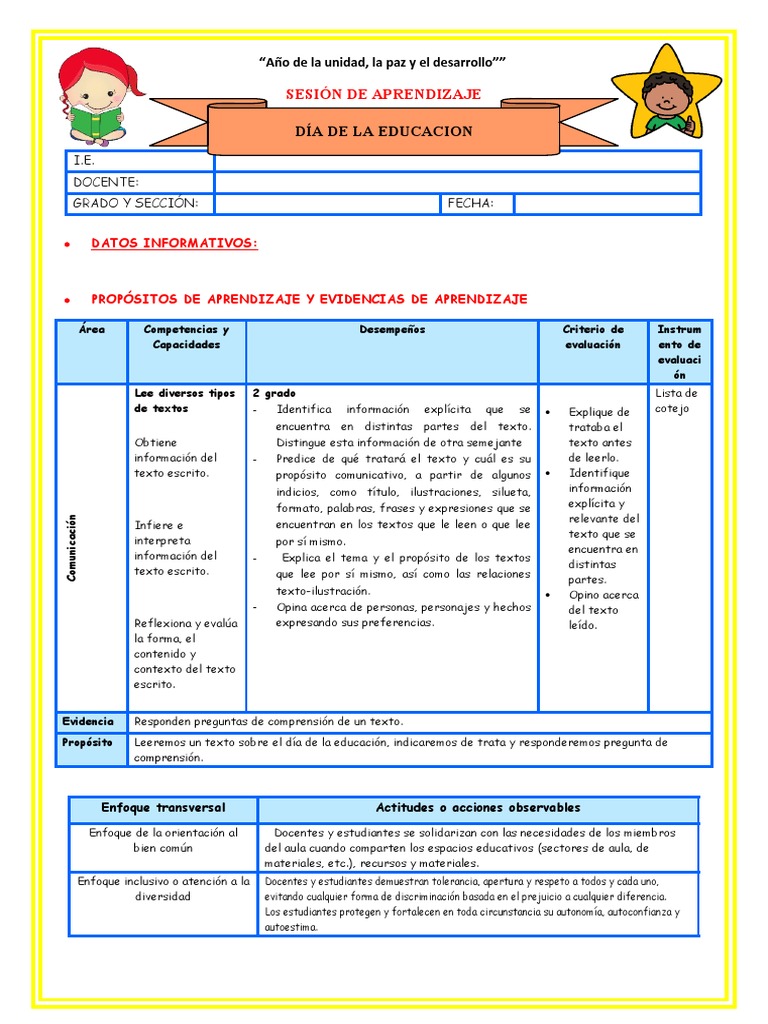 2° E1 S3 Sesión D4 Plan Lector Dia de La Educacion | PDF | Salón de ...