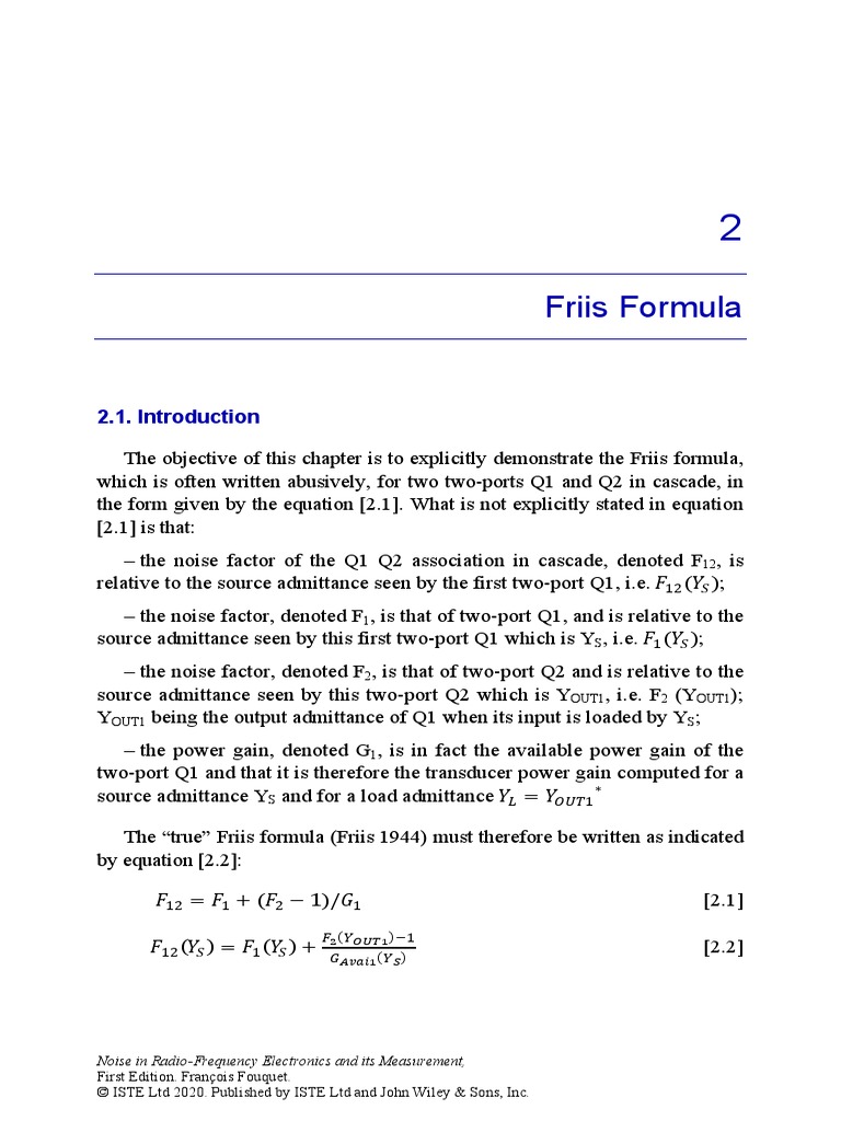 Friis Formula Noise in RadioFrequency Electronics and Its Measurement