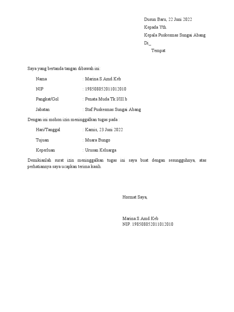 Surat Izin Meninggalkan Tugas | PDF